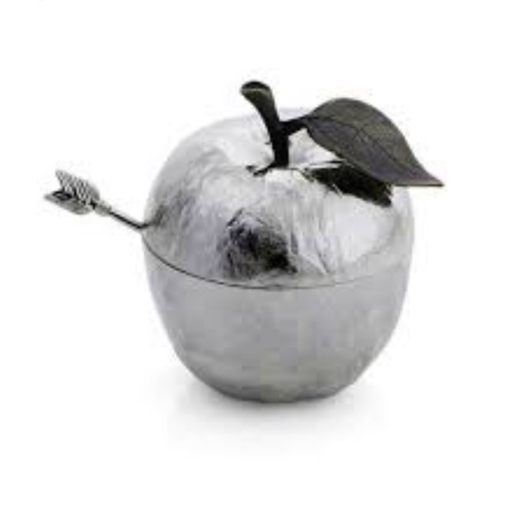 MICHAEL ARAM APPLE HONEY POT W/ SPOON NICKELPLATE - Picture 1 of 3